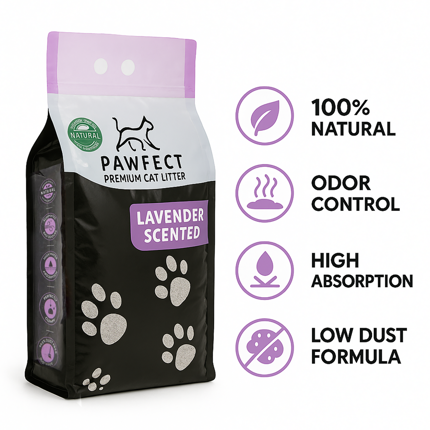 Lavender Scented Cat Litter – 17.2 lb / 9 L, Fast Clumping, Natural Odor Absorption, Lightweight Formula + Free Scoop, Made with Turkish White Bentonite