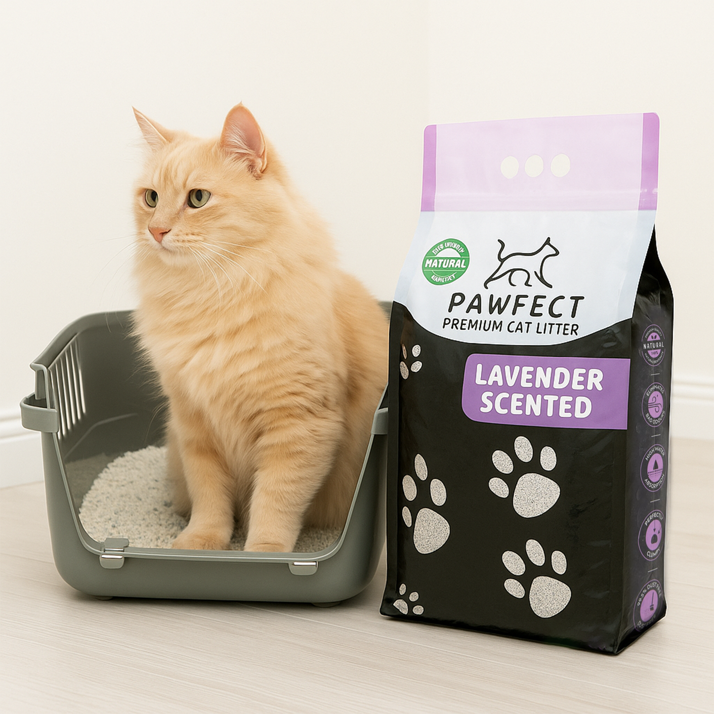 Lavender Scented Cat Litter – 17.2 lb / 9 L, Fast Clumping, Natural Odor Absorption, Lightweight Formula + Free Scoop, Made with Turkish White Bentonite