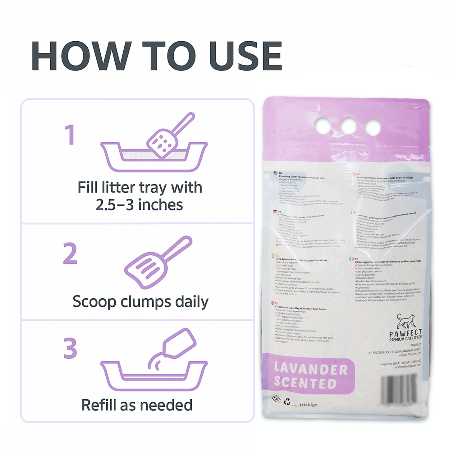 Lavender Scented Cat Litter – 17.2 lb / 9 L, Fast Clumping, Natural Odor Absorption, Lightweight Formula + Free Scoop, Made with Turkish White Bentonite